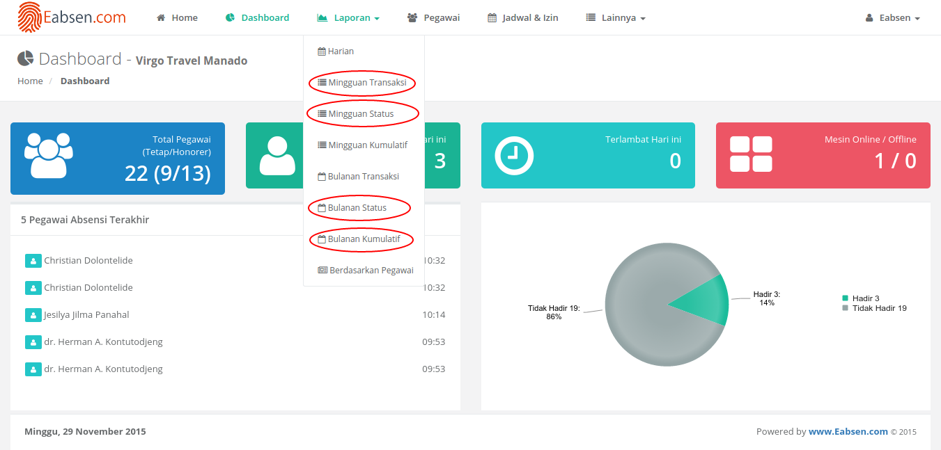 Menu Laporan Aplikasi Eabsen